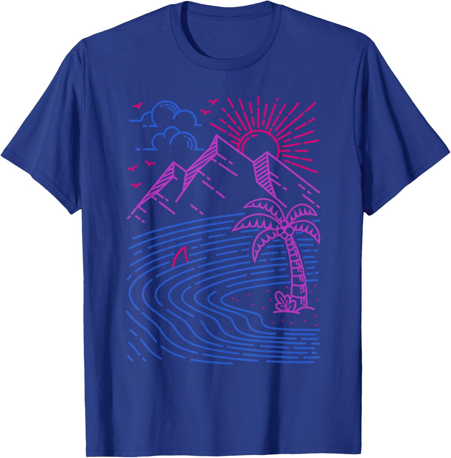 Bisexual Pride Tropical Sunset Retro Beach Aesthetic T-Shirt - T-Shirt | Royal