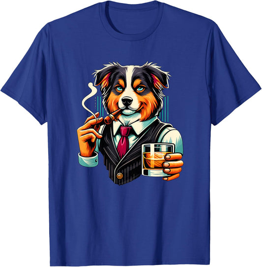 Australian Shepherd dog Cigar And Whiskey T-Shirt - T-Shirt | Royal