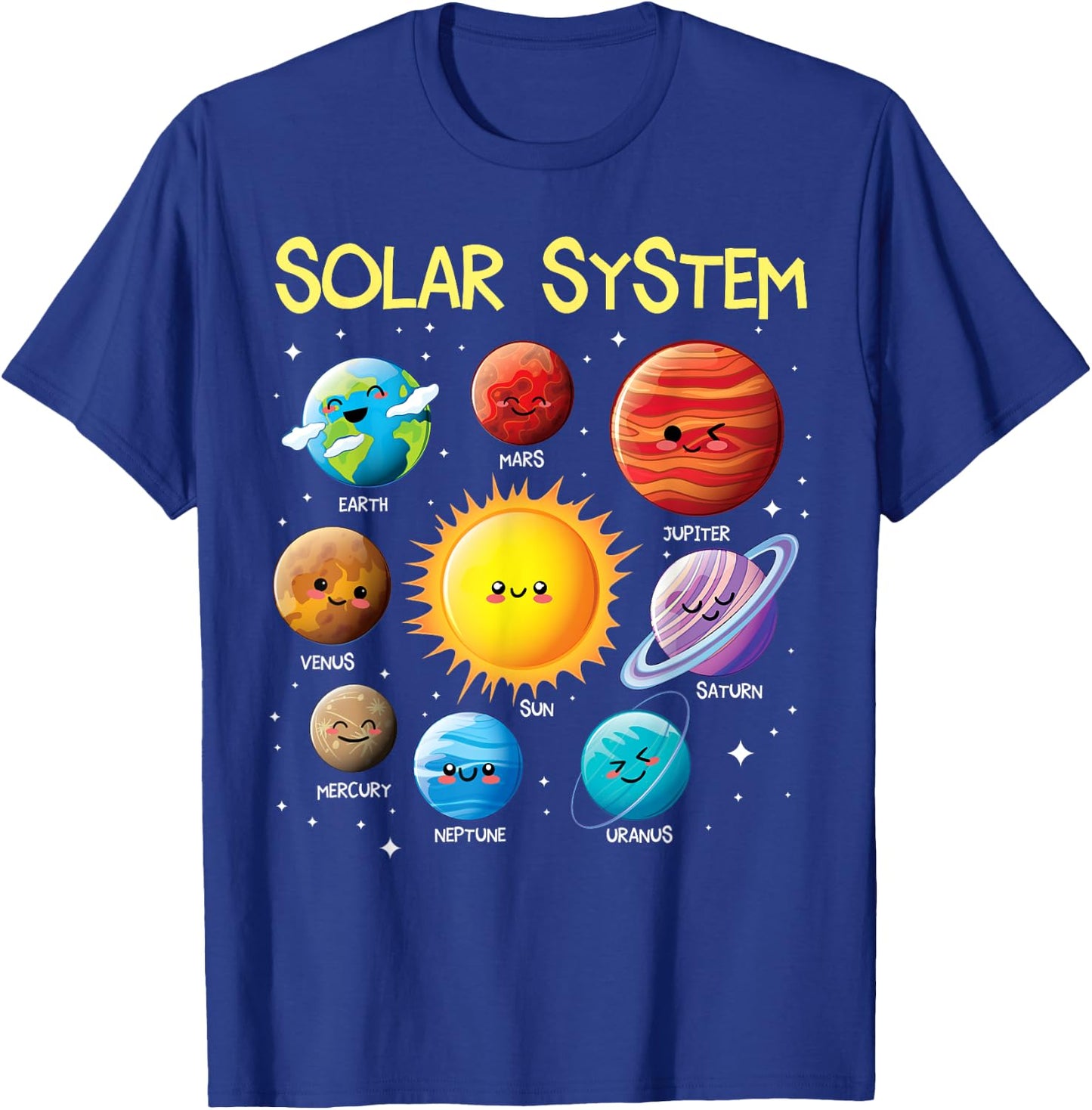 Solar System Cute Face Planets Space Science Teacher School T-Shirt - T-Shirt | Royal