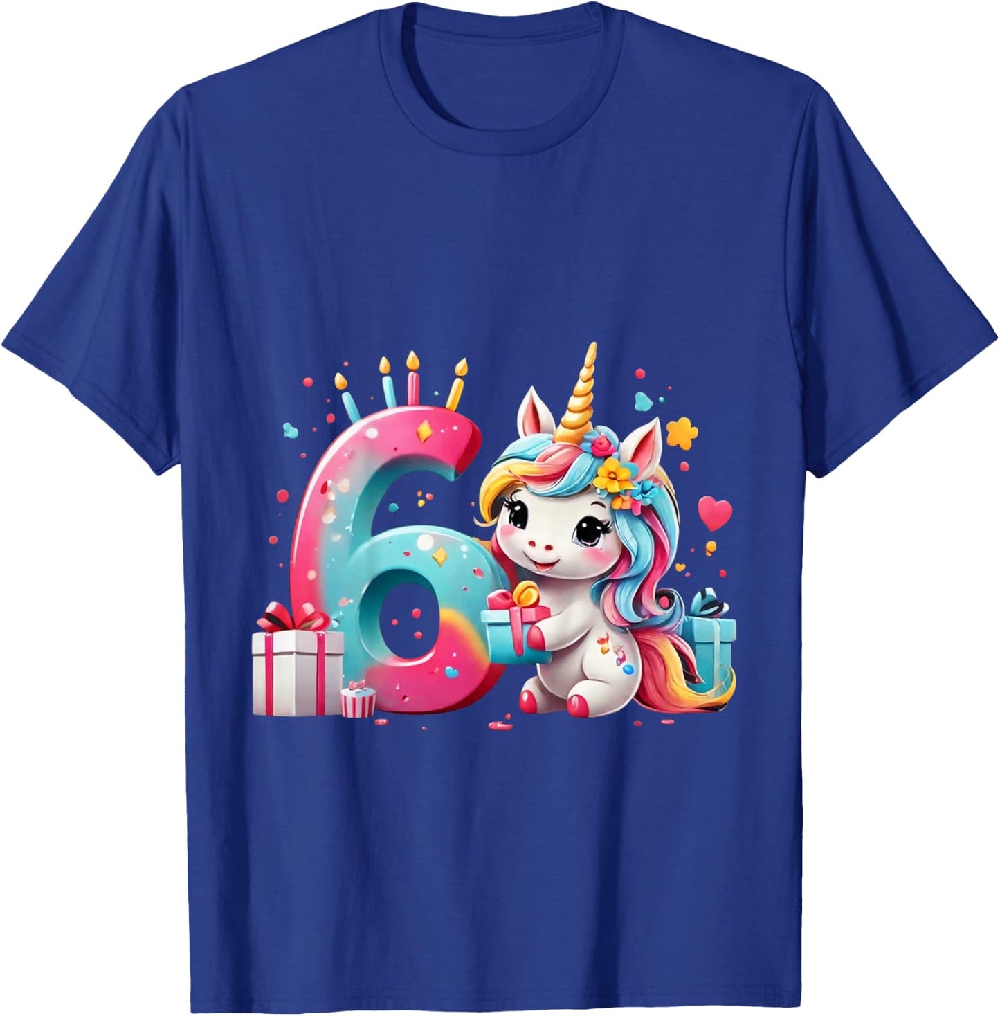 Children's Number 6 Years Girls Unicorn 6th Birthday , black T-Shirt - T-Shirt | Royal
