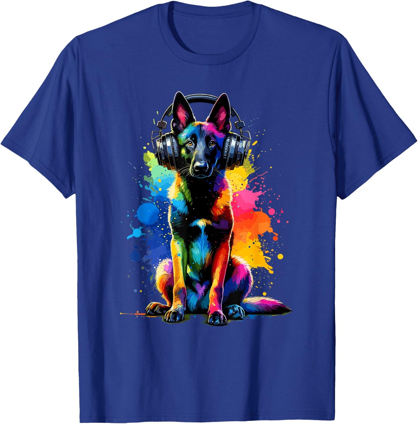 Splash Art Headphones Belgian Malinois Belgian Shepherd Dog T-Shirt - T-Shirt | Royal