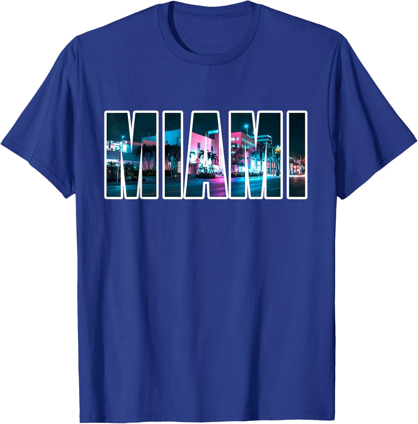 Miami Beach Urban Skyline City Nachts Florida USA T-Shirt - T-Shirt | Royal