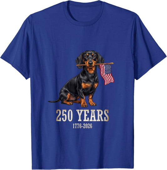 Dachshund American Flag 250 Years Patriotic Dog Lovers T-Shirt - T-Shirt | Royal