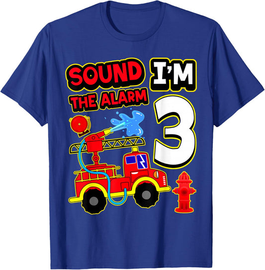 Kids 3rd Birthday Boy Fire Truck 3 Year Old Firefighter T-Shirt - T-Shirt | Royal