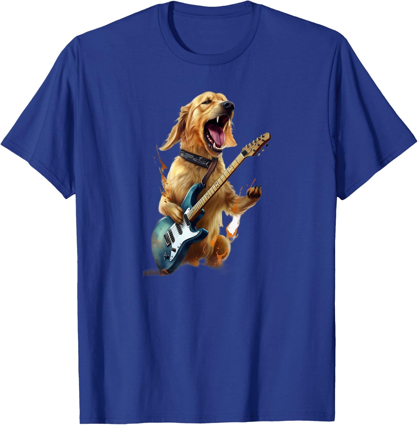 Golden Retriever Dog Playing On Electric Guitar T-Shirt - T-Shirt | Royal