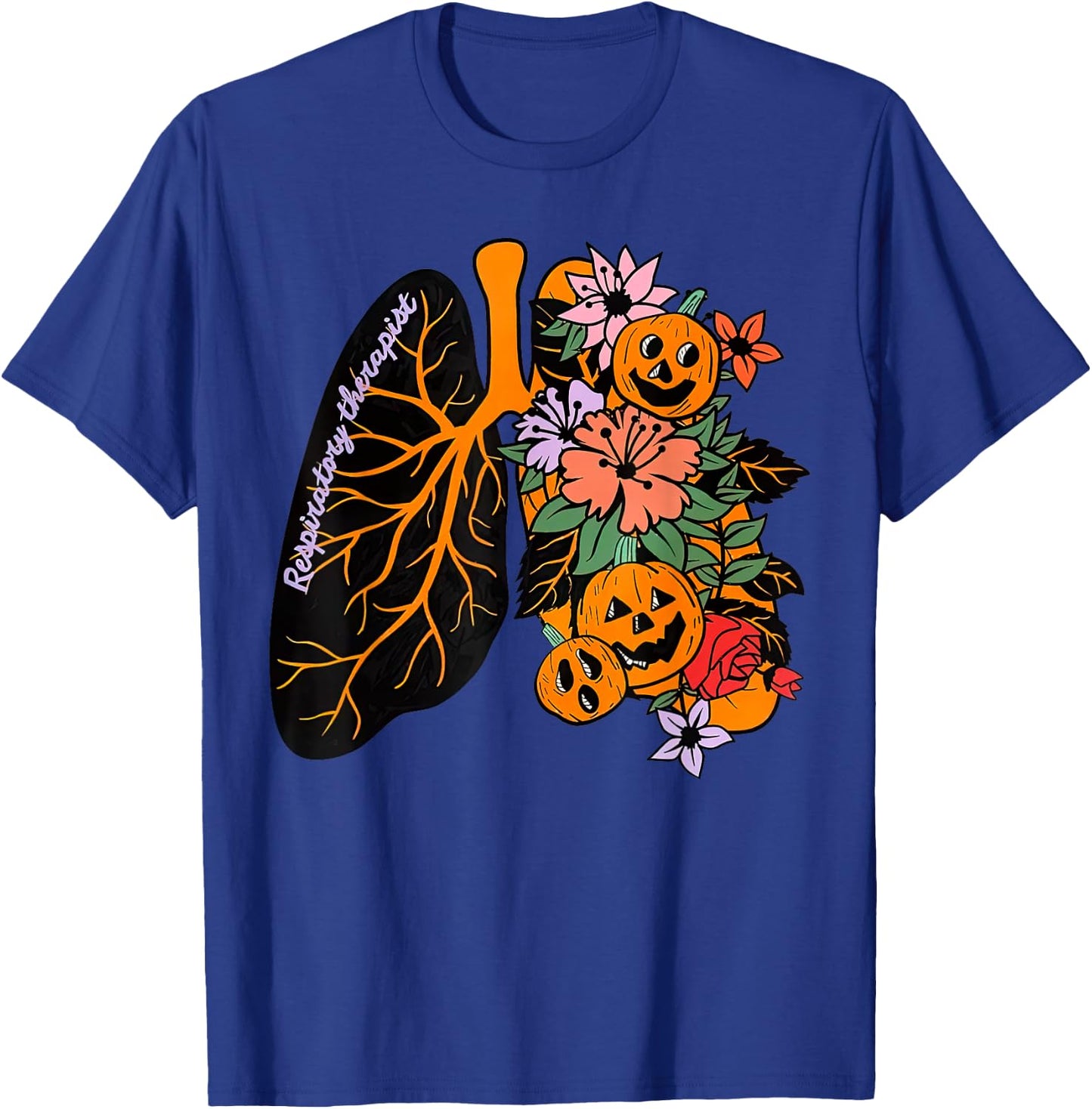 Respiratory Therapist RT Lung Floral Pumpkin Halloween T-Shirt - T-Shirt | Royal