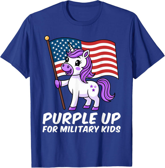 Purple Up for Military Kids Military Child Month Unicorn T-Shirt - T-Shirt | Royal