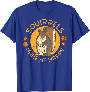 Squirrels Make Me Happy Fall Leaves Autumn Women Kids Men T-Shirt - T-Shirt | Royal