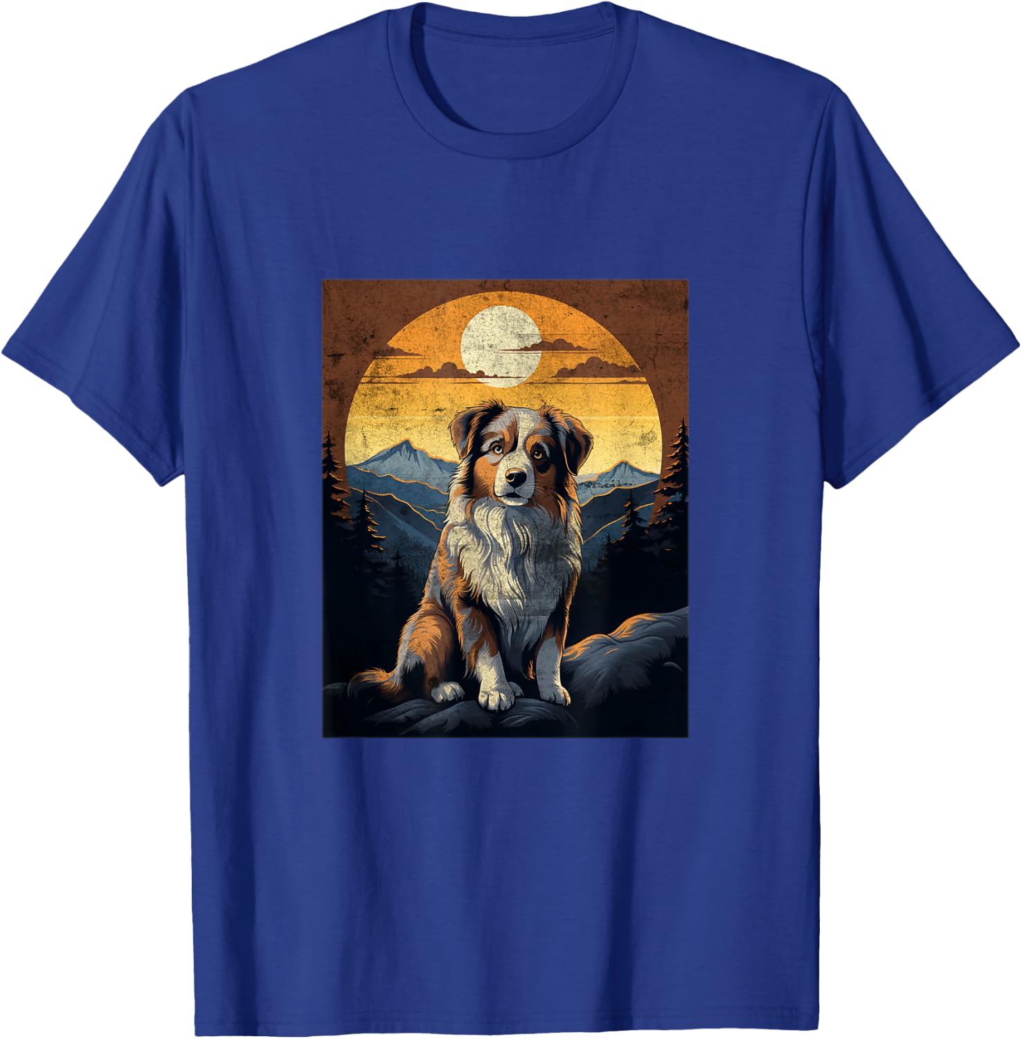 Vintage Australian Shepherd Mountain Sunset T-Shirt - T-Shirt | Royal