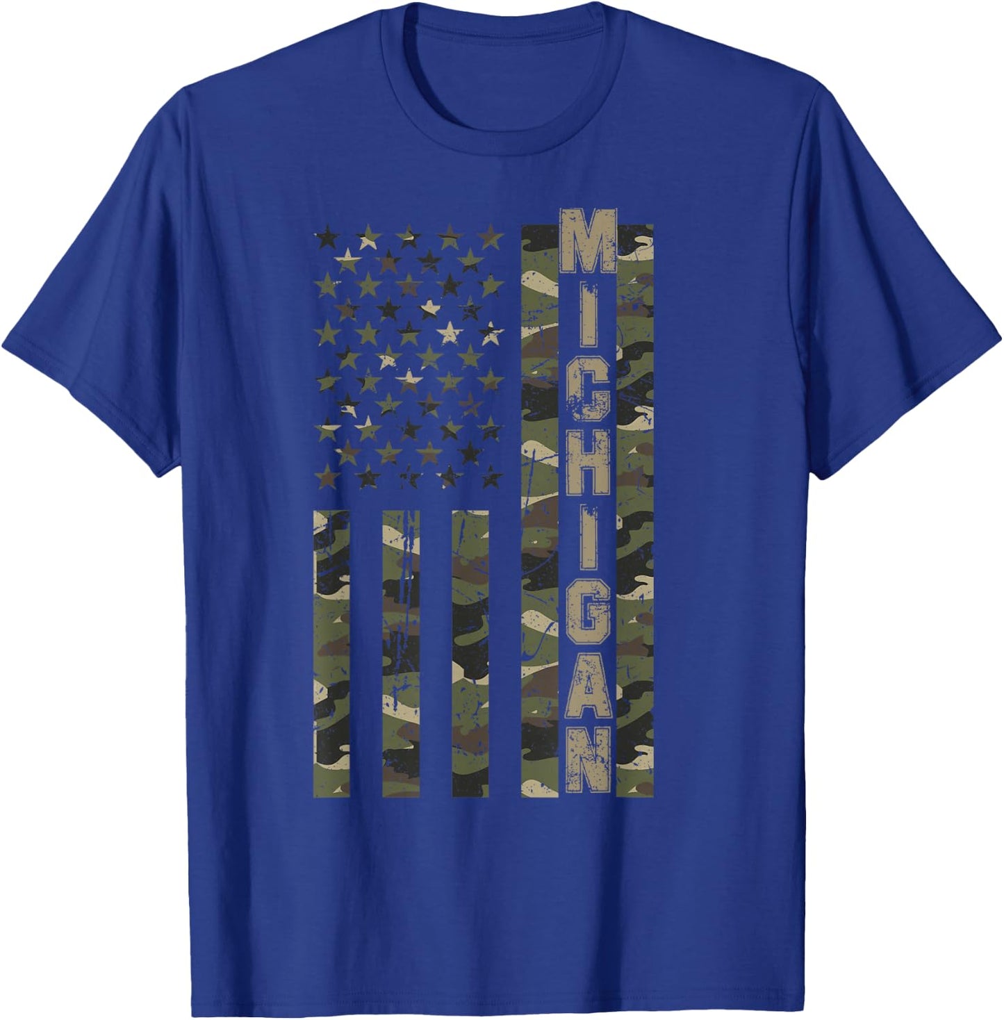 Michigan United States Distressed Camo w US Flag T-Shirt - T-Shirt | Royal