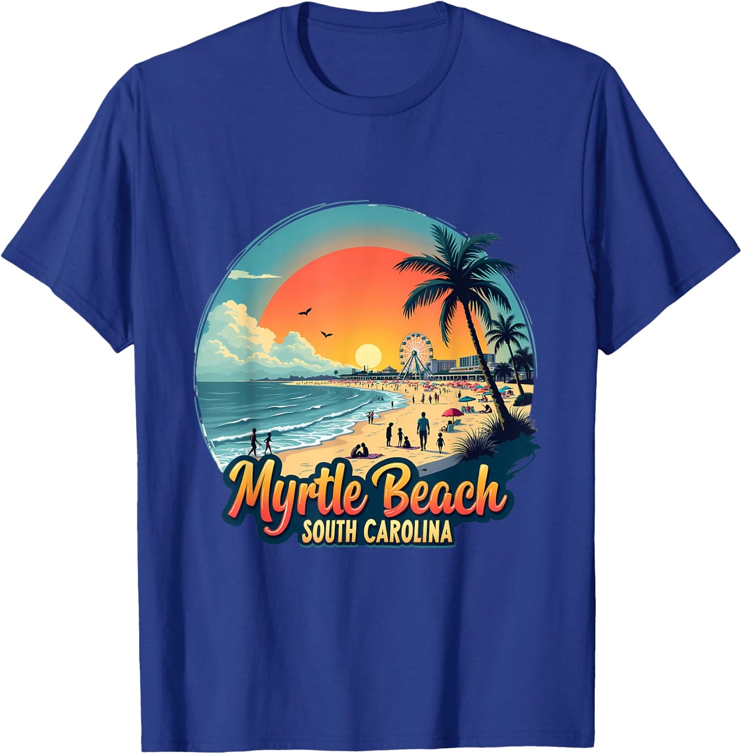 Myrtle Beach South Carolina Retro Sunset Beach T-Shirt - T-Shirt | Royal