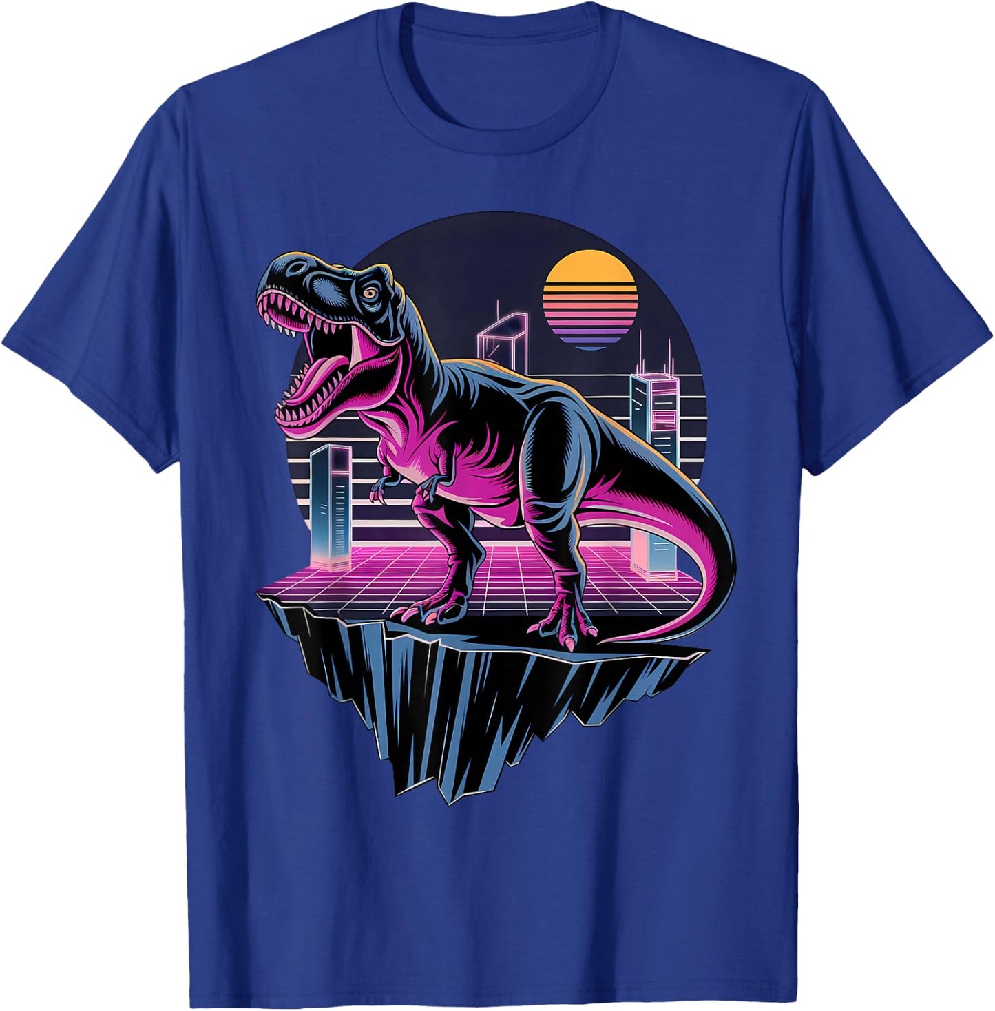 Electric Retro T-Rex Neon Dinosaur Aesthetic T-Shirt - T-Shirt | Royal