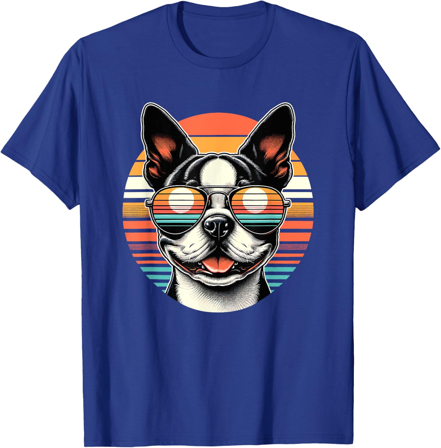 Retro Sunset Sunglasses Boston Terrier Boston Bull Bostie T-Shirt - T-Shirt | Royal
