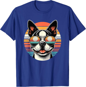 Retro Sunset Sunglasses Boston Terrier Boston Bull Bostie T-Shirt - T-Shirt | Royal
