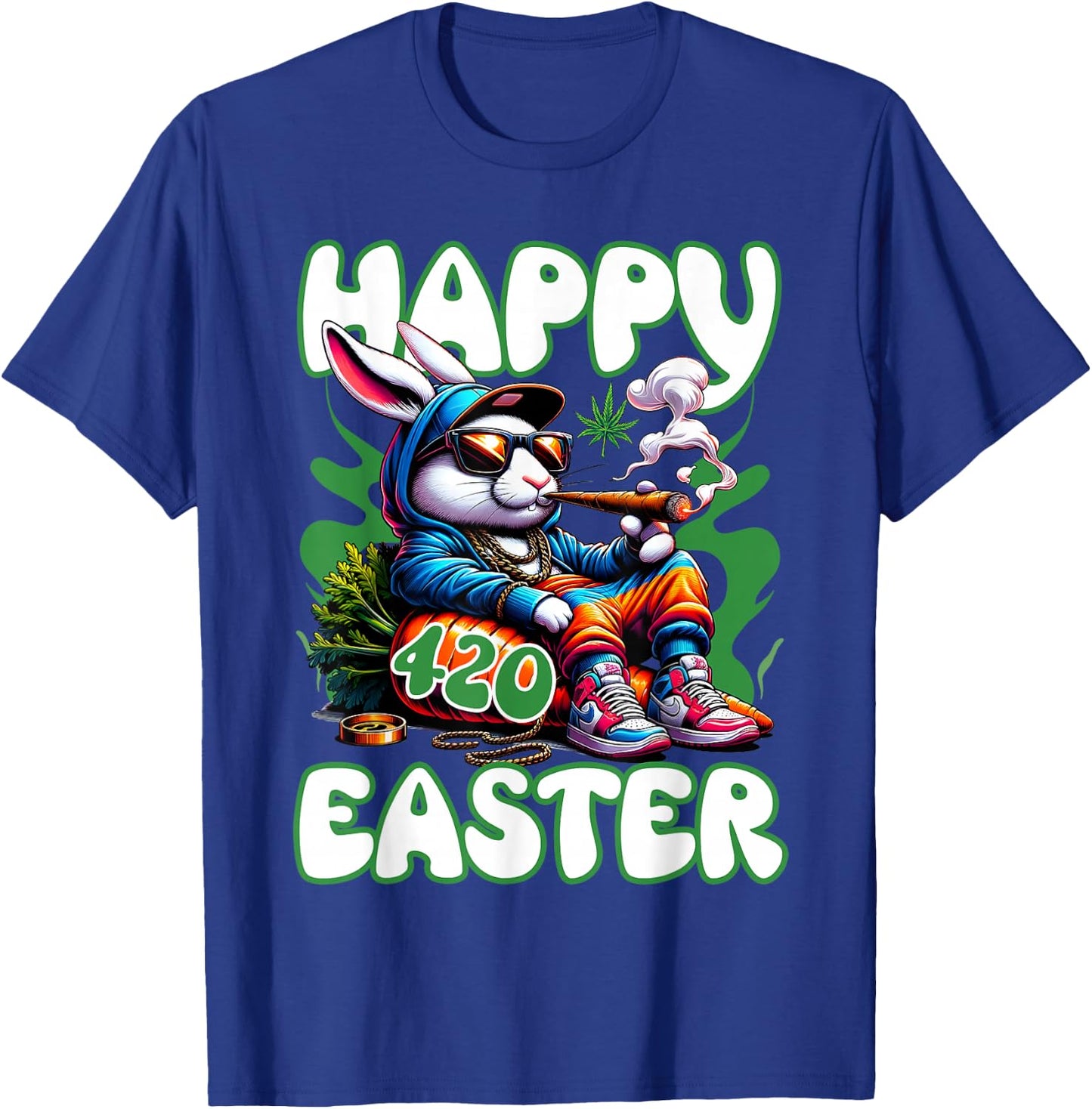 Happy 420 Easter Funny Smoking Easter Bunny Men Women T-Shirt - T-Shirt | Royal