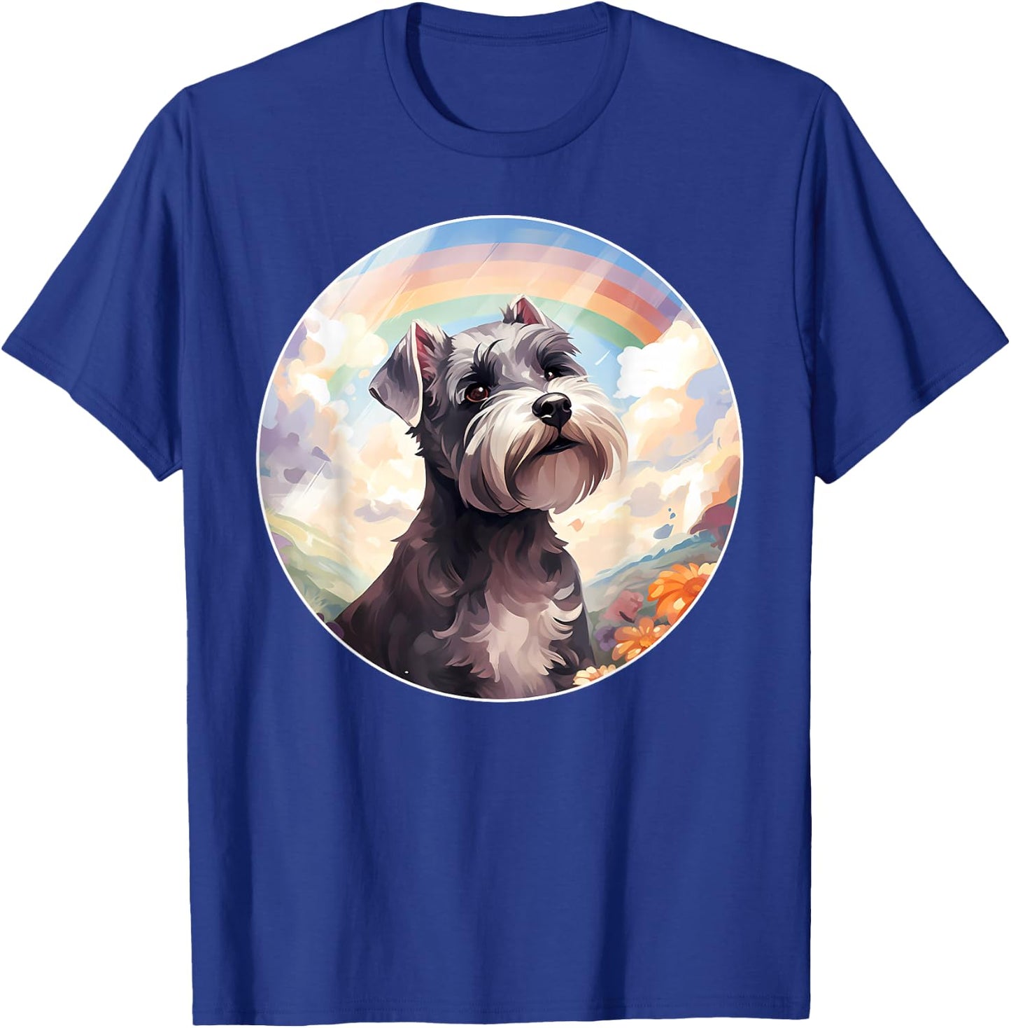 Miniature Schnauzer Rainbow Bridge Colorful Puppy Dog Art T-Shirt - T-Shirt | Royal