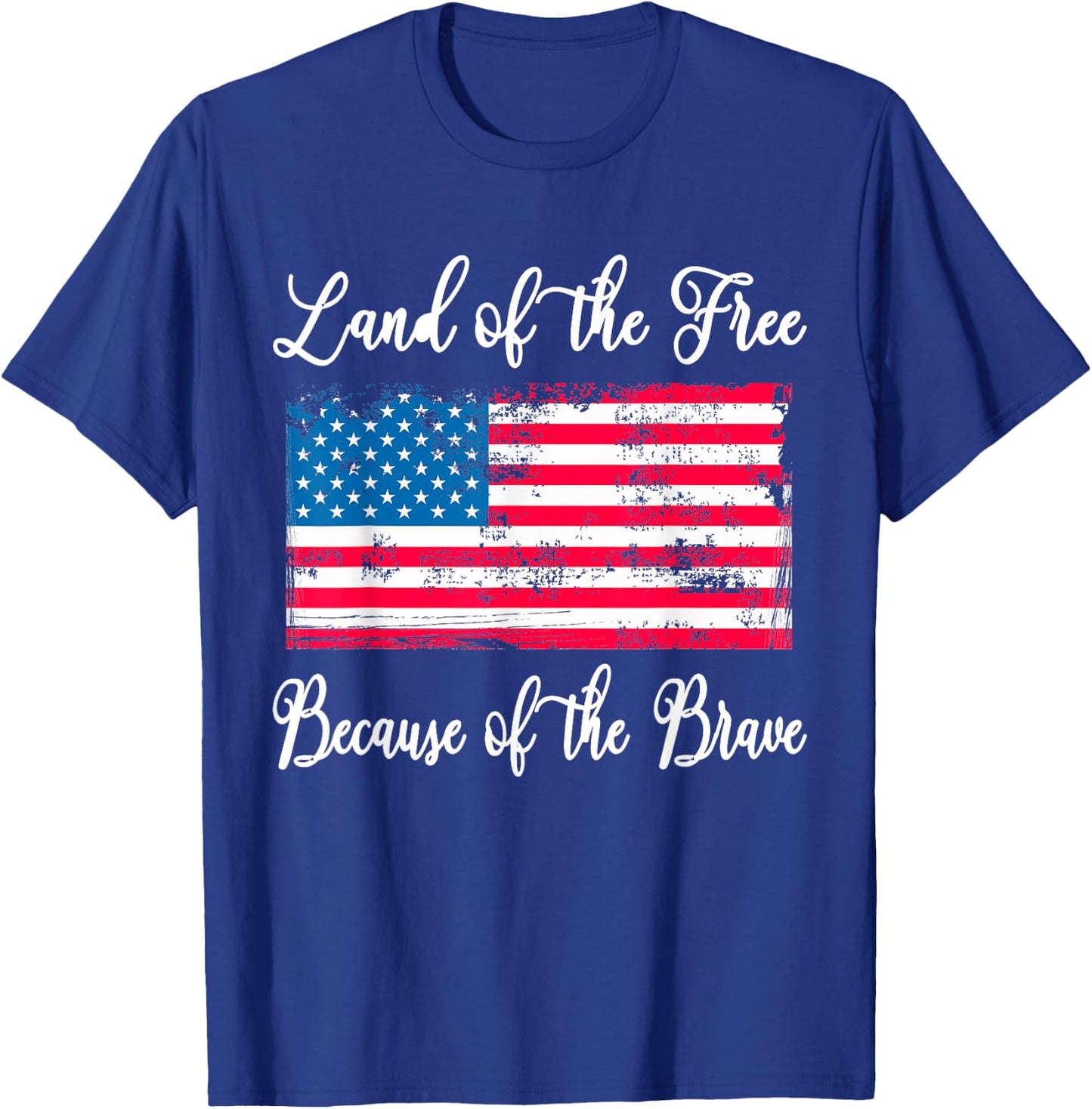 Land of The Free Because of The Brave Vintage American Flag T-Shirt - T-Shirt | Royal