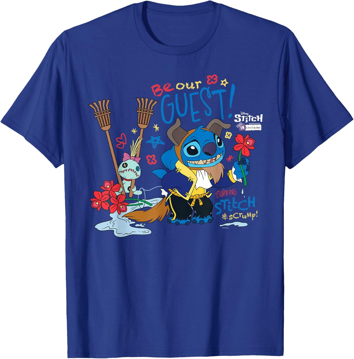 Disney 100 Stitch in Costume The Beast Be Our Guest & Scrump T-Shirt - T-Shirt | Royal