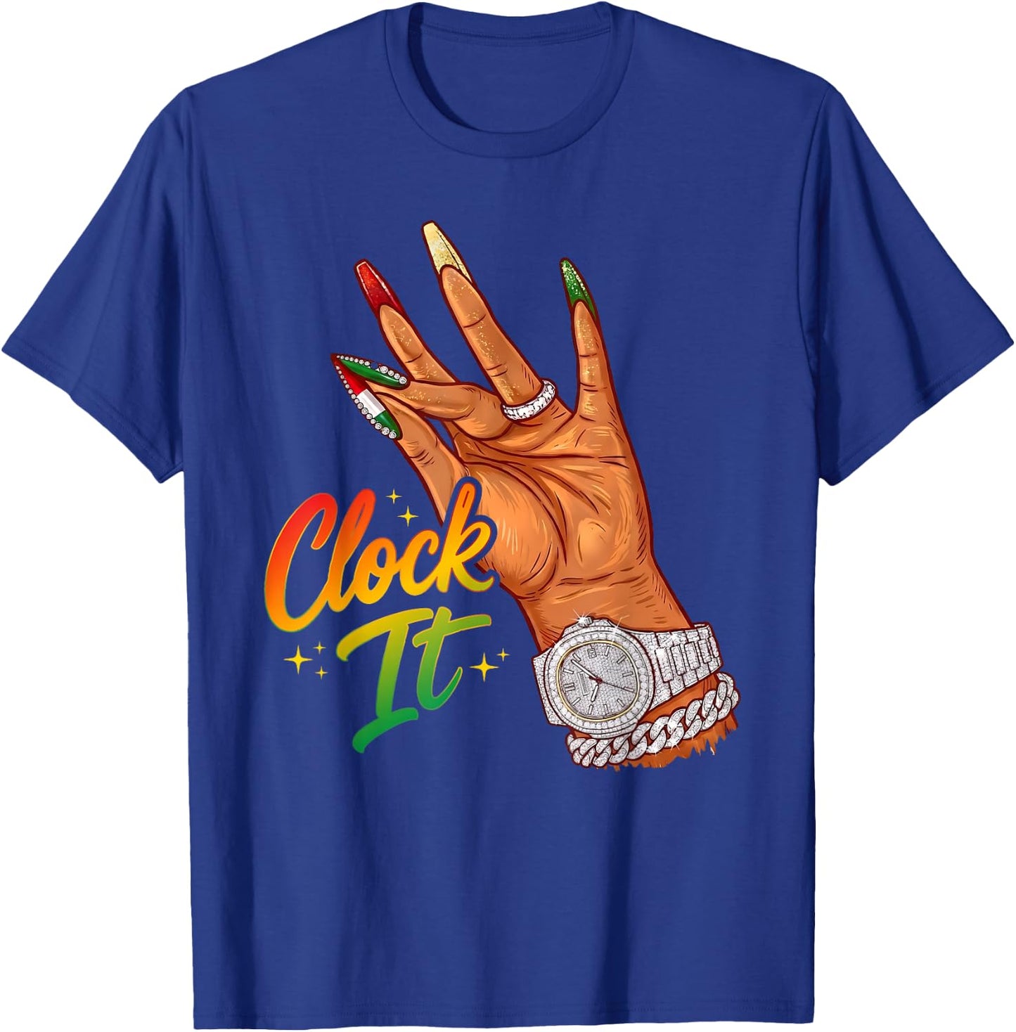 Striped Juneteenth Black Girl Clock It Afro Queen Melanin T-Shirt - T-Shirt | Royal
