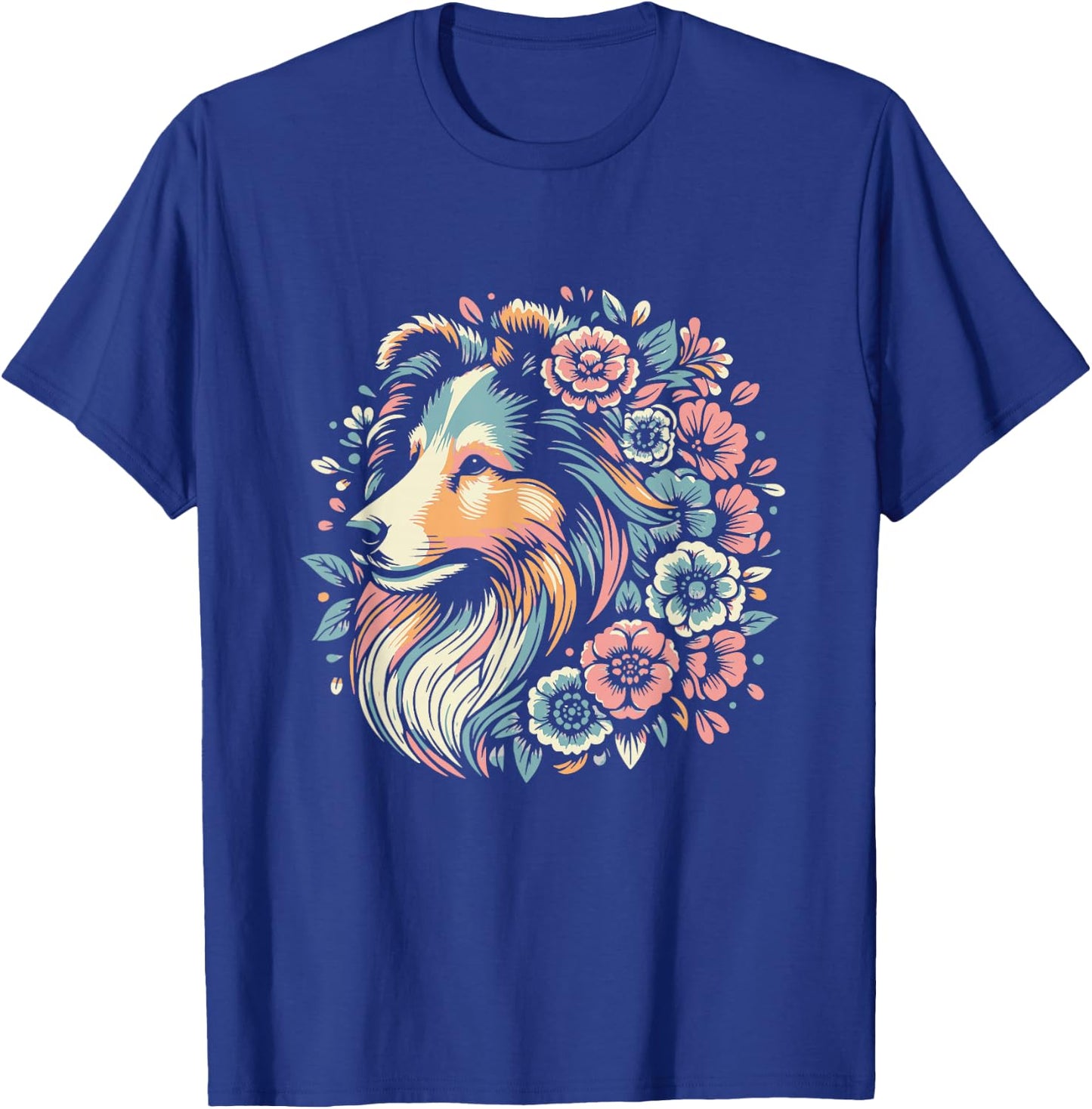 Floral Shetland Sheepdog Dog Flower Sheltie Graphic Design T-Shirt - T-Shirt | Royal