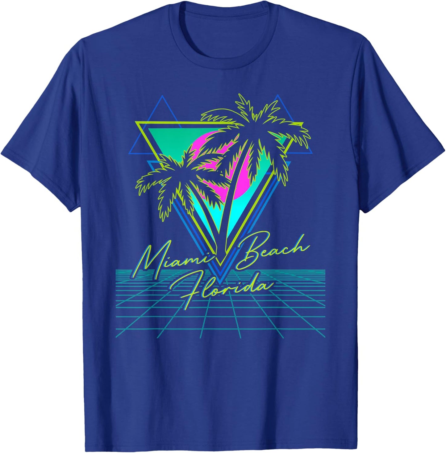 MIAMI BEACH FLORIDA Trip Retro 80s Vaporwave Grid Aesthetic Women Kids T-Shirt - T-Shirt | Royal