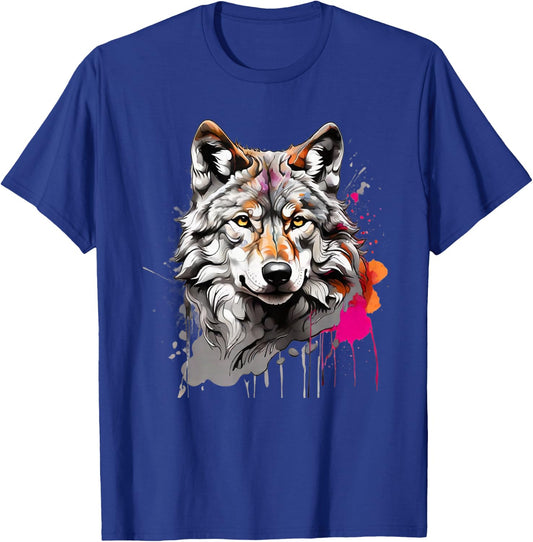 Wolf mit bunten Farbspritzern Wölfe und Waldtiere T-Shirt - T-Shirt | Royal