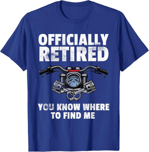 Officially Retired Men Motorcycle Gift Motor Bike T-Shirt - T-Shirt | Royal