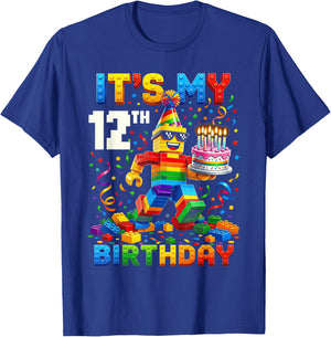 It's My 12th Birthday Building Brick 12 Years Old Kids Boys T-Shirt - T-Shirt | Royal