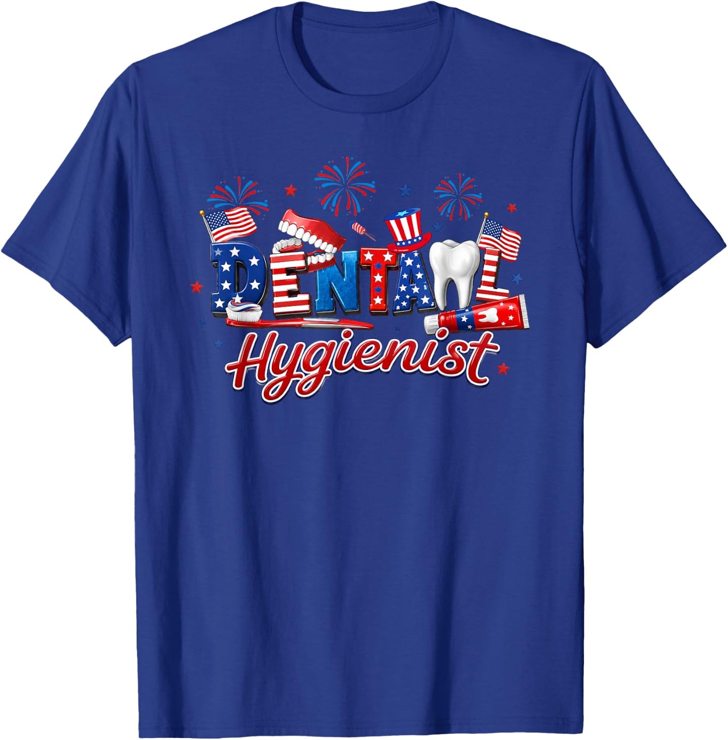 Patriotic Dental Hygienist 4th of July Dentist USA Flag T-Shirt - T-Shirt | Royal