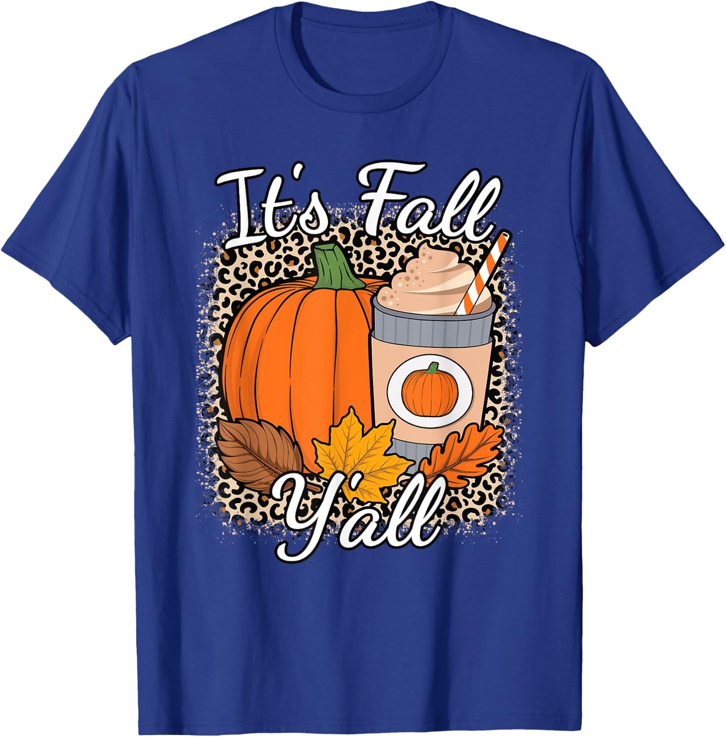 Its Fall Y'all Leopard Print Pumpkin Autumn Women Girls Kids T-Shirt - T-Shirt | Royal