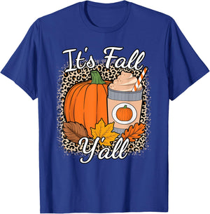 Its Fall Y'all Leopard Print Pumpkin Autumn Women Girls Kids T-Shirt - T-Shirt | Royal