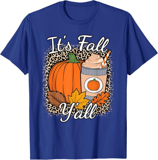 Its Fall Y'all Leopard Print Pumpkin Autumn Women Girls Kids T-Shirt - T-Shirt | Royal