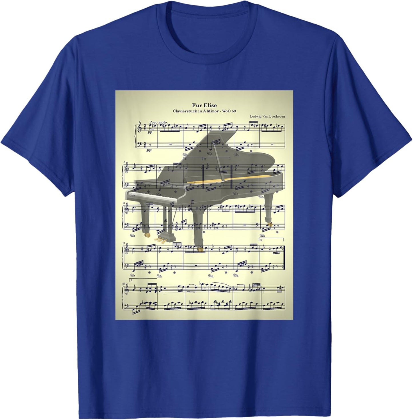 Fur Elise Beethoven Piano Sheet Music Vintage Look T-Shirt - T-Shirt | Royal
