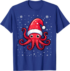 Cute Octopus Christmas Santa Hat Xmas Pajama T-Shirt - T-Shirt | Royal