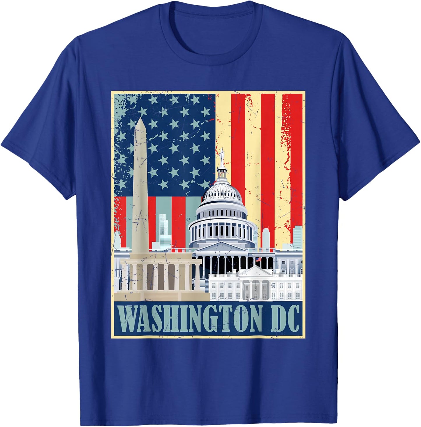 Retro Capitol Hill Washington DC American Flag 4th Of July T-Shirt - T-Shirt | Royal