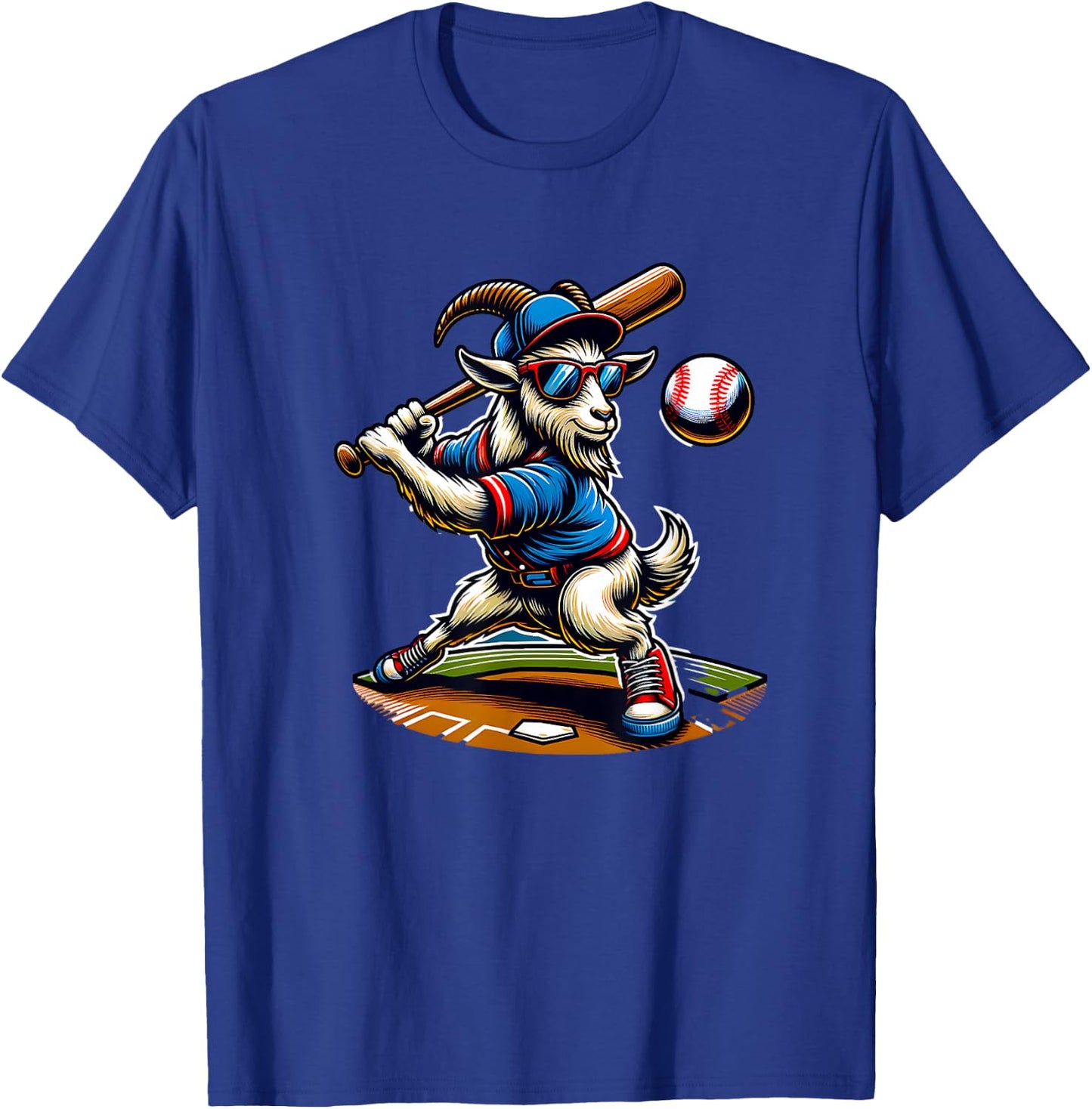 Goat Baseball Player With Bat And Ball Cool Animal Sports T-Shirt - T-Shirt | Royal