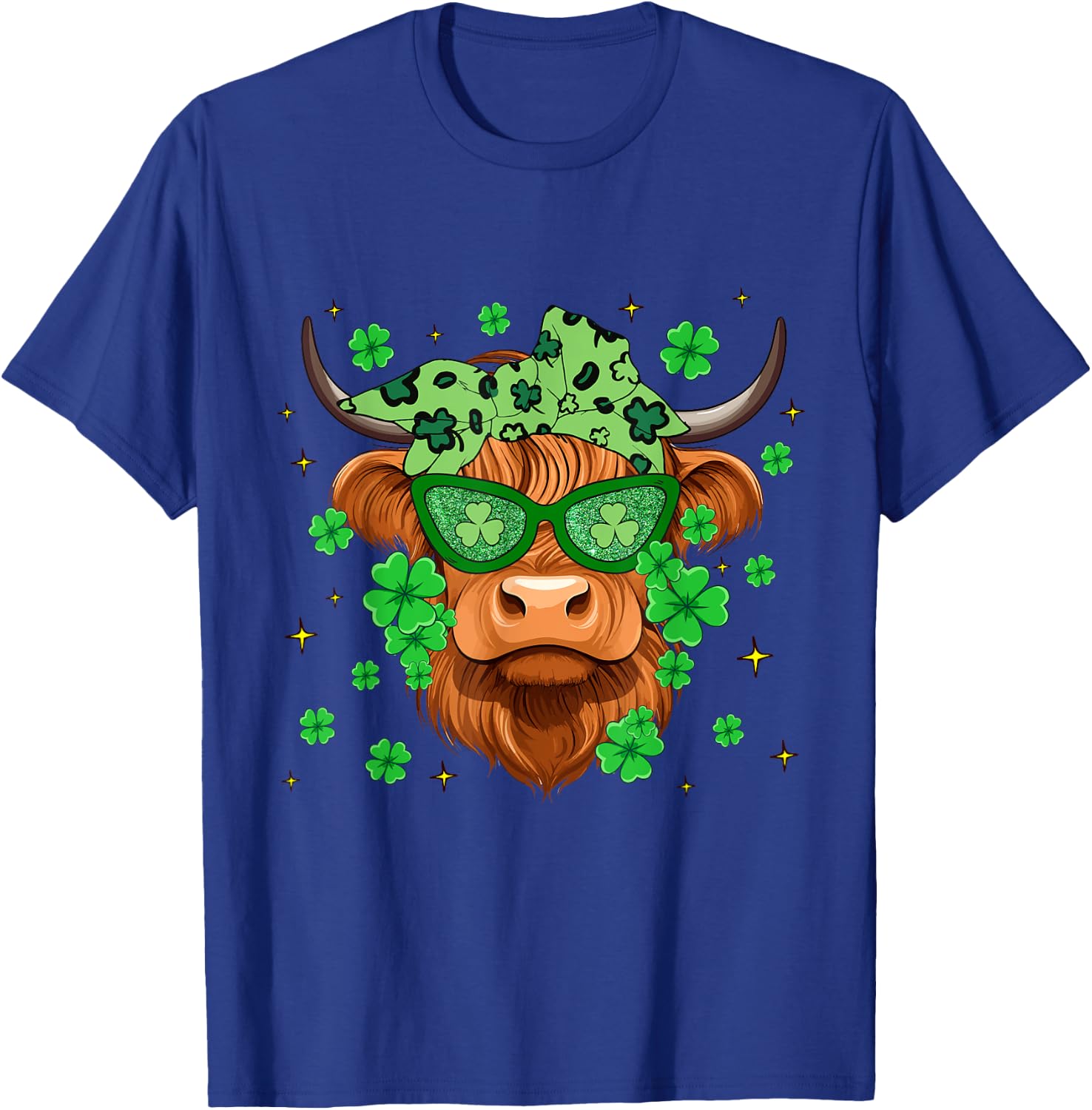 Scottish Highland Cow St Patricks Day Shamrock Irish Holiday T-Shirt - T-Shirt | Royal
