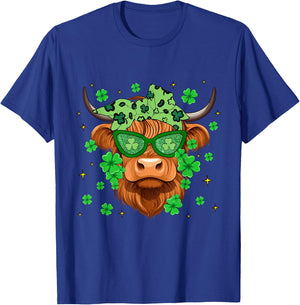 Scottish Highland Cow St Patricks Day Shamrock Irish Holiday T-Shirt - T-Shirt | Royal