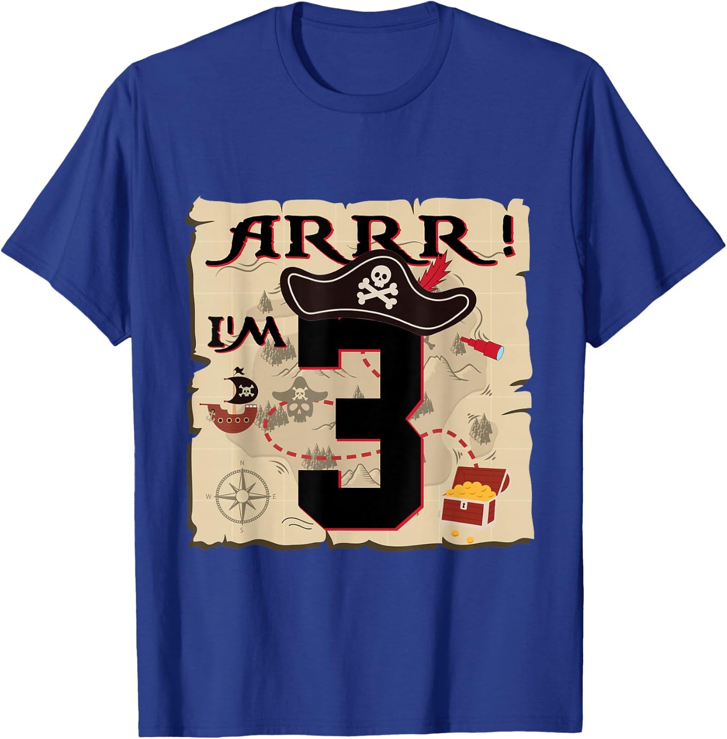 Arrr I'M 3 ARR Pirates Treasure Map 3rd Birthday Pirate T-Shirt - T-Shirt | Royal