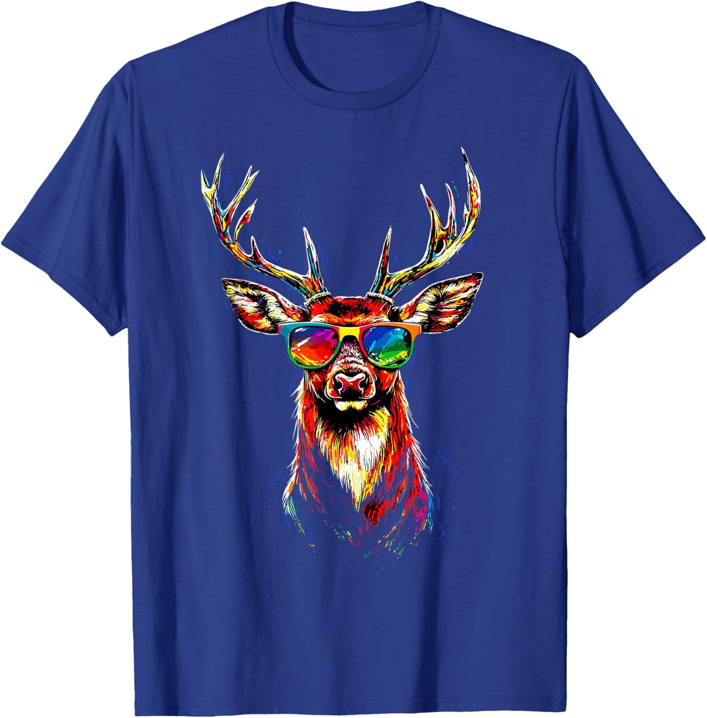 Deer with Sunglasses Antlers Hunting Deer Reindeer Red Deer , black, S T-Shirt - T-Shirt | Royal
