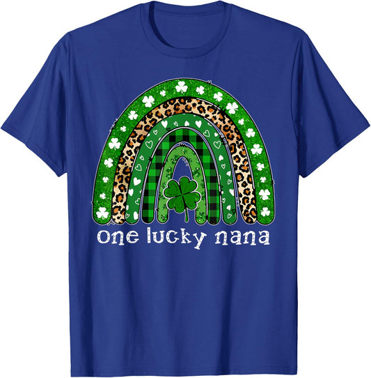 One Lucky Nana Leopard Rainbow Shamrock Luckiest Design T-Shirt - T-Shirt | Royal