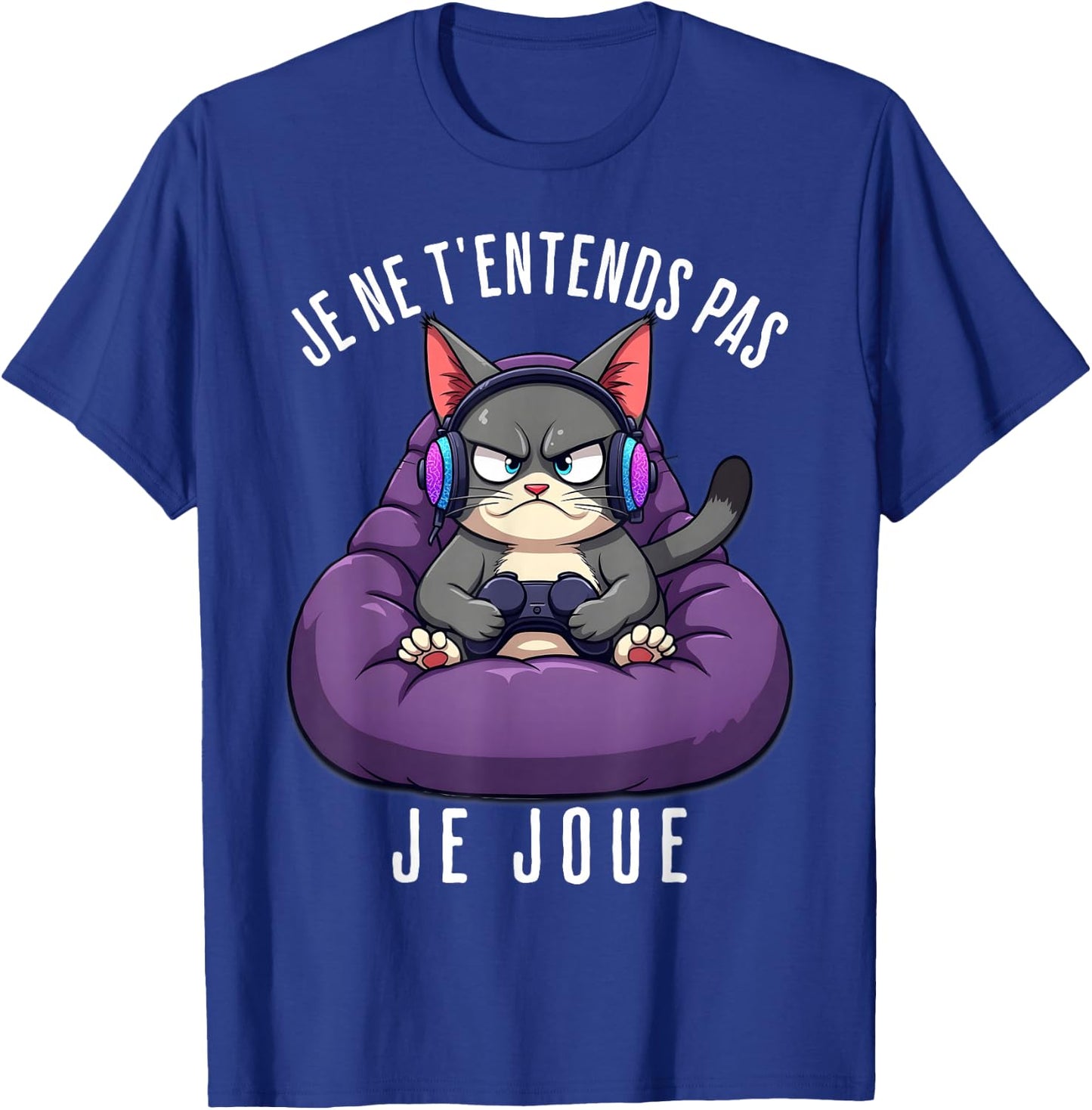 Funny Cat Gamer Funny Man Boy , Black, S T-Shirt - T-Shirt | Royal