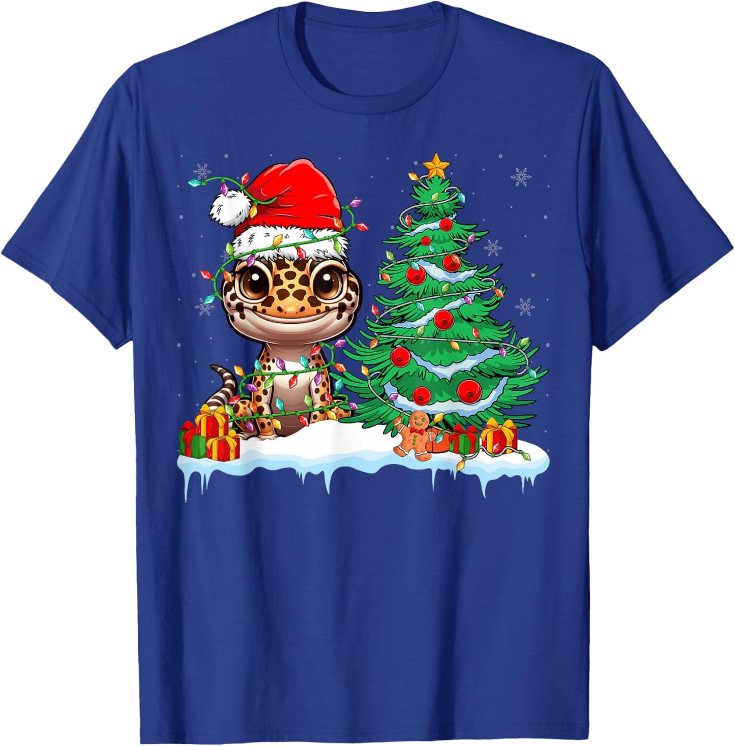 Leopard Gecko Santa Hat Xmas Lights Gecko Lover Christmas T-Shirt - T-Shirt | Royal