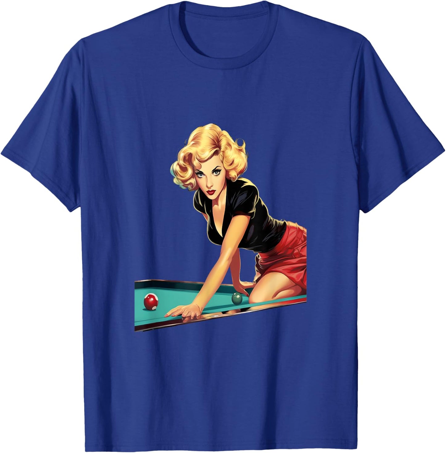 Pinup Girl Playing Billiard Pool Player Vintage T-Shirt - T-Shirt | Royal