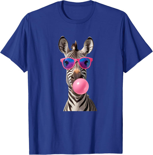 #snirt Funny Zebra Bubblegum Bubble Pink Sunglasses , black T-Shirt - T-Shirt | Royal