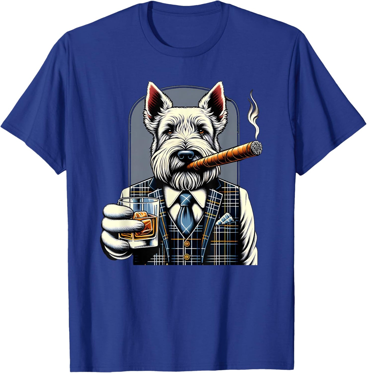 Scottish Terrier Dog Cigar And Whiskey Men Women T-Shirt - T-Shirt | Royal