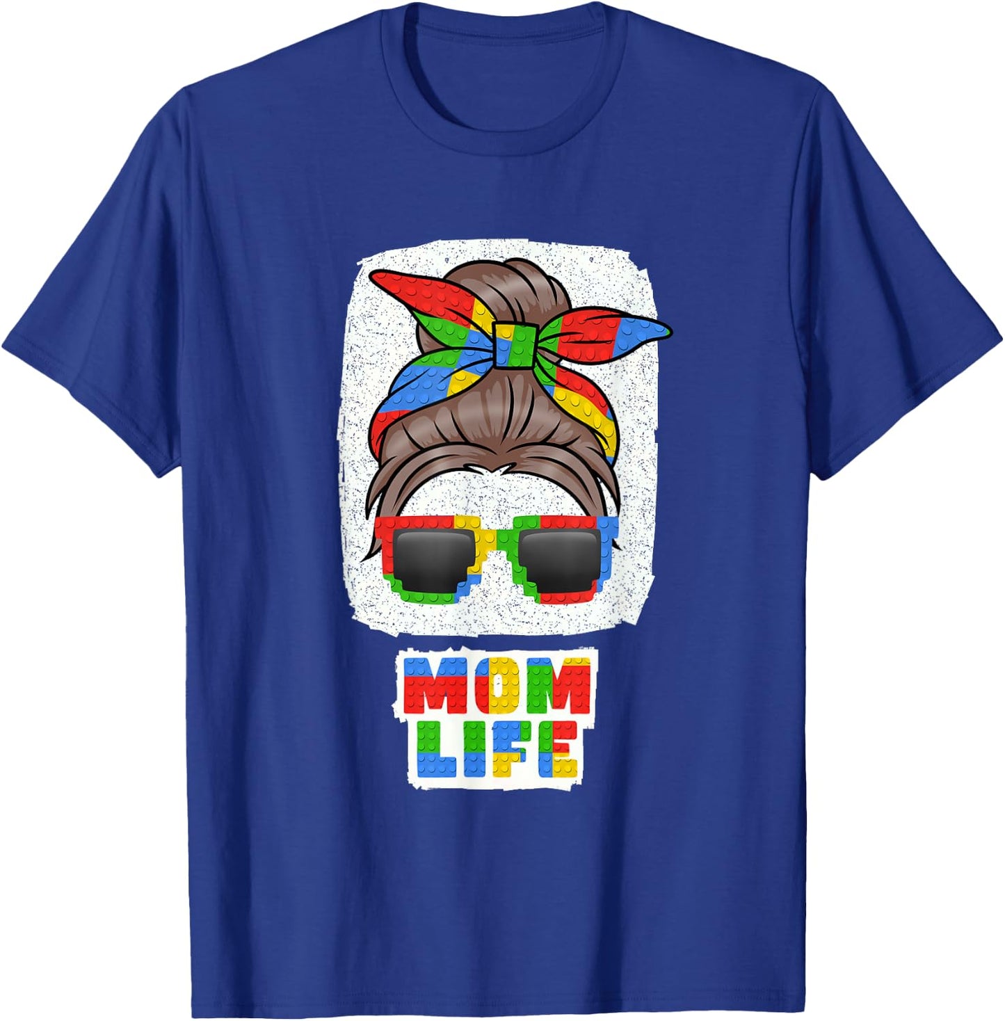 Mom Life Cute Messy Bun Master Builder Building Blocks Women T-Shirt - T-Shirt | Royal