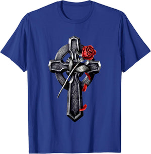 Faith Cross Rose Jesus Christian Lover T-Shirt - T-Shirt | Royal