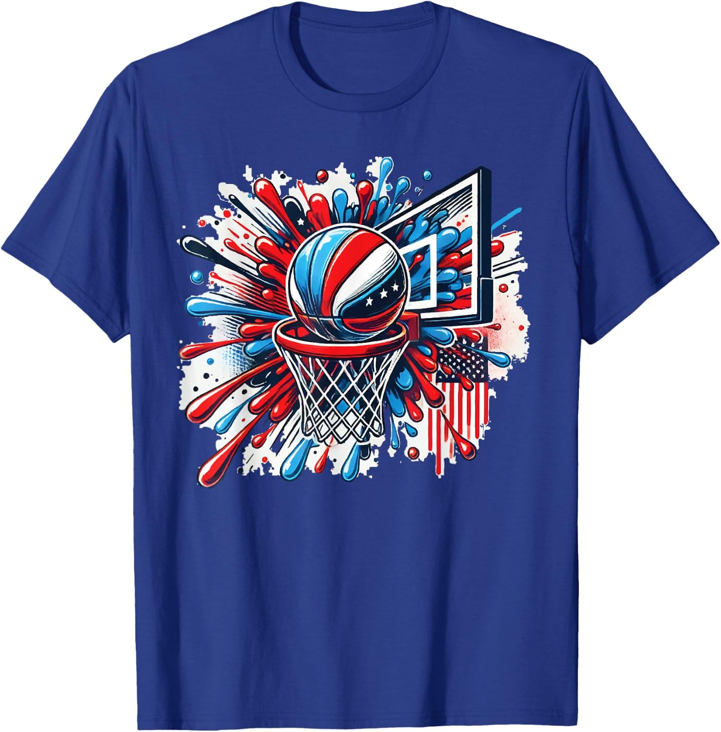 Colorful Basketball Tie Dye Color Splash Basketball Hoop Net T-Shirt - T-Shirt | Royal