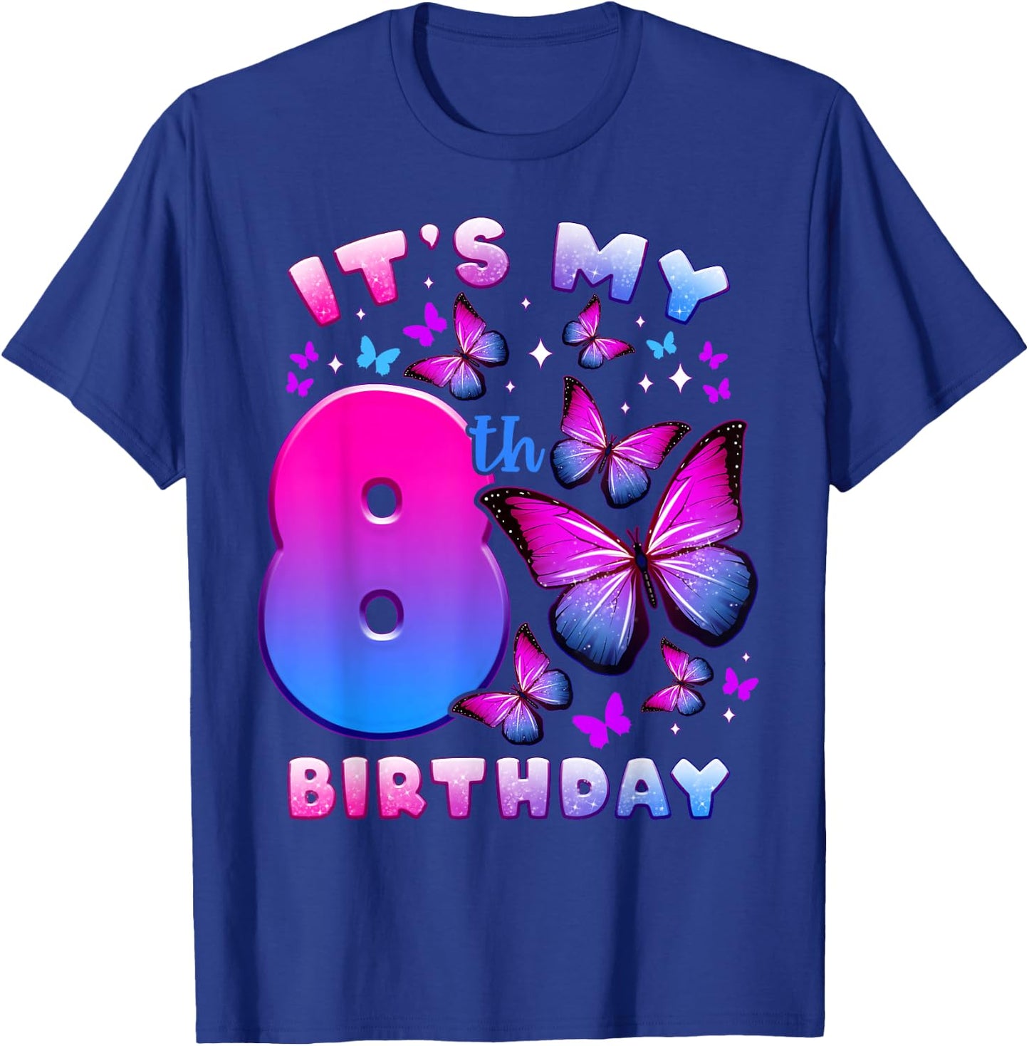 Birthday Girl 8 Years Old Butterfly Number 8 T-Shirt - T-Shirt | Royal